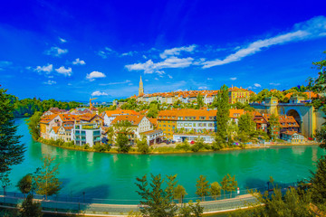 Fototapeta na wymiar Old town of Bern, Switzerland, surrounded by rivers