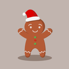 Gingerbread man with santa hat icon Vector for Christmas