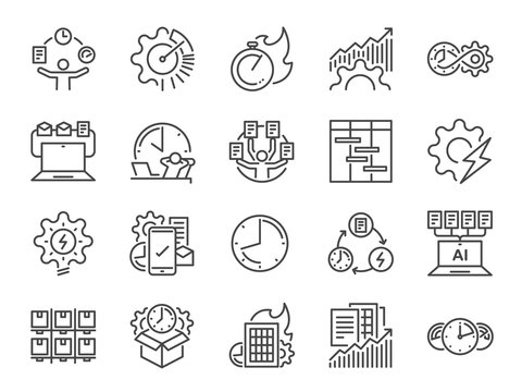 Efficiency line icon set. Included the icons as velocity, organizing, performance, productive, work, timeline  and more.