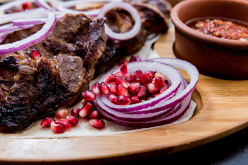Georgian cuisine food set. Georgian restaurant. Restaurant background.