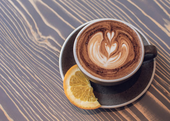Top view of a glass of coffee with copy space