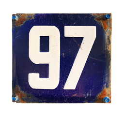 isolated house number plate 9 7