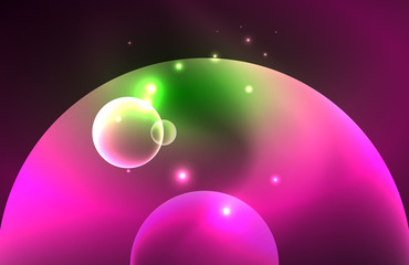 Neon shiny transparent glowing circles with light effects. Techno futuristic vector abstract background For Wallpaper, Banner, Background, Card, Book Illustration, landing page