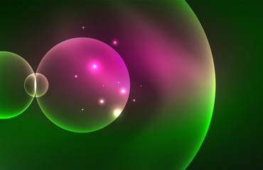 Neon shiny transparent glowing circles with light effects. Techno futuristic vector abstract background For Wallpaper, Banner, Background, Card, Book Illustration, landing page