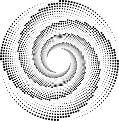  Abstract halftone dots in spiral form. Geometric dotted shape. Monochrome background. Design element for prints, web pages, template