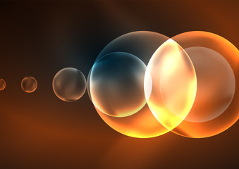 Glowing neon shiny transparent bubbles, glass circles or bio cell concept. Techno futuristic vector abstract background For Wallpaper, Banner, Background, Card, Book Illustration, landing page