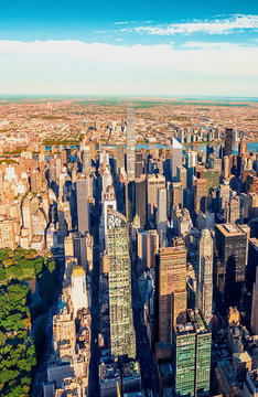 Aerial View Of Columbus Circle And Central Park In New York City At Sunset