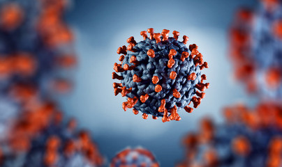 3D illustration of corona virus coronavirus COVID-2019 in microscope - 330524737