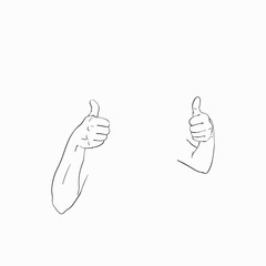 Sketch of two hands with thumb up, Hand drawn vector linear illustration