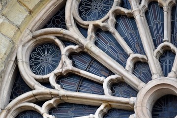 Stained glass window on European cathedral 