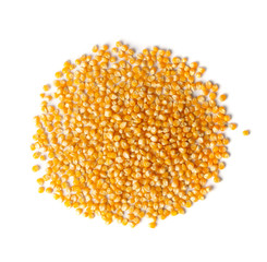 Heap of Raw Popcorn Grains Isolated on White Background