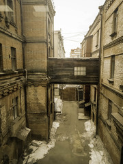 The old streets in a retro style. Courtyard of an old building in Khabarovsk.19th century