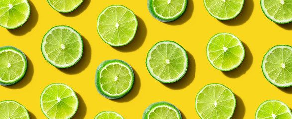 Fresh green limes overhead view - flat lay