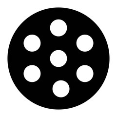 Film reel icon. Camera reel. Cinema, movie, multimedia signs. Concept of filmmaking, documentary, photography, cinematography.