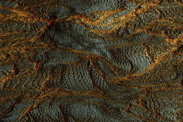 3D render. Black golden natural texture. Abstract black, gold and yellow background. Stone texture for the design of digital wall tiles. Copy space.