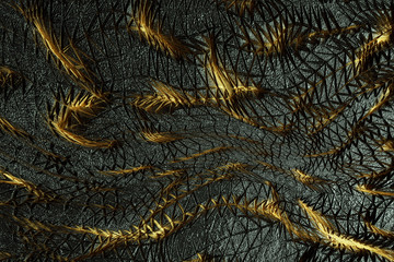3D render. Black golden natural texture. Abstract black, gold and yellow background. Stone texture for the design of digital wall tiles. Copy space.