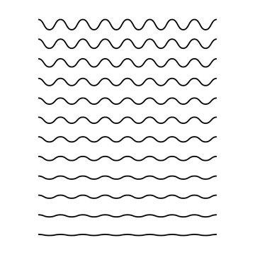 Wavy lines. Isolated vector waves collection on white background. Sea ocean black lines. Abstract wave amplitude.