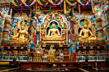 Fototapeta na wymiar Golden Monastery in India, Buddha, religion, peace, karma