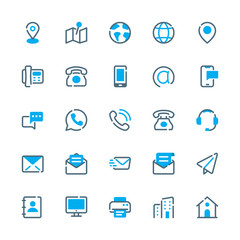 Contact us vector icons. Communication line flat icons set.