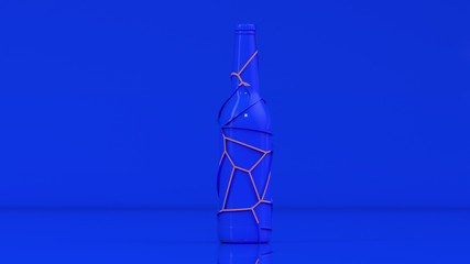 Fototapeta na wymiar 3d render of a blue beer bottle with a thin line pattern on a blue background.