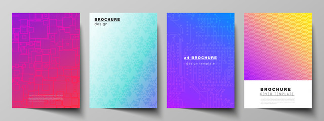 Obraz na płótnie Canvas The vector layout of A4 format modern cover mockups design templates for brochure, magazine, flyer, booklet, annual report. Abstract geometric pattern with colorful gradient business background.