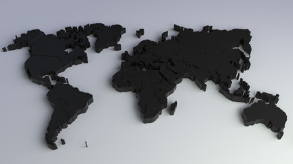 3d render of a dark wooden world map on a white background.