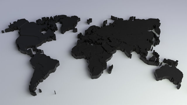 Fototapeta 3d render of a dark wooden world map on a white background.