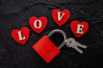 heart with key. abstract love background concept with key and red padlock