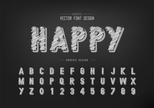 Pencil font and alphabet vector, Happy sketch style typeface letter and number design, Graphic text on background