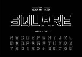 Line font and alphabet vector, Square typeface letter and number design, Graphic text on background