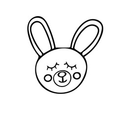 hare in doodle style. cute beast hand drawn in scandinavian simple monochrome. element for the design of children's rooms, clothes, sticker, coloring, poster