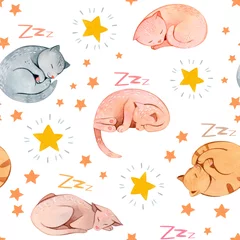 Tapeten Schlafende Tiere Aquarell handgemaltes nahtloses Muster, Textur, Hintergrund, Hintergrund