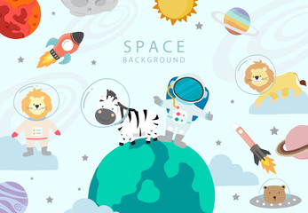 Collection of space background set with astronaut, planet, moon, star,rocket.Editable vector illustration for website, invitation,postcard and sticker