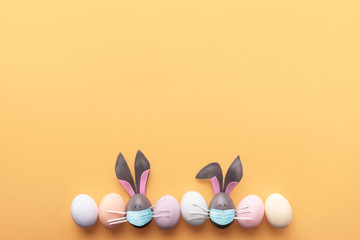 Cute creative photo with easter eggs, some eggs like easter bunny