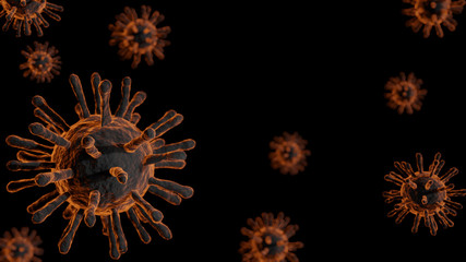 Illustration of corona viruses, covid-19 on black background.