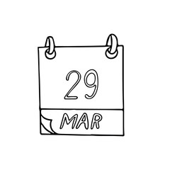 calendar hand drawn in doodle style. March 29. day, date. icon, sticker, element