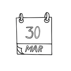 calendar hand drawn in doodle style. March 30. National Doctor's Day, date. icon, sticker, element