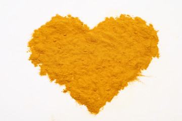 Turmeric powder isolated on a white background is an ingredient in turmeric foods and ingredients in skin care products. Turmeric helps the skin to be strong.