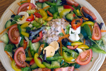 Tuna Salad and Eggs Surrounded By a Rainbow of Crisp Vegetables