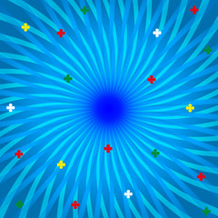 Abstract background with blue lines in the style of sunlight with small flowers. Vector illustration