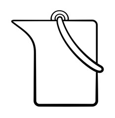 Plastic bucket for cleaning in black lines on white backgound