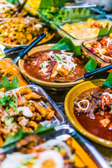 Traditional Asian food ingredients and dishes sold in a singapore restaurant