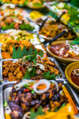 Traditional Asian food ingredients and dishes sold in a singapore restaurant