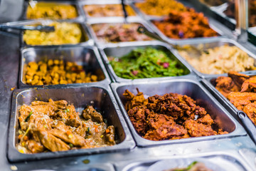 Traditional Asian food ingredients and dishes sold in a singapore restaurant