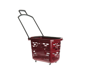 Red empty shopping basket isolated on white