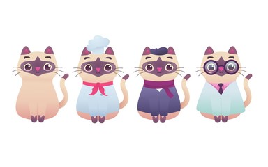 Cute Adorable Kitty Cat Professional Worker Mascot Modern Flat Illustration Character - Chef, Artist, Designer, Doctor, Professor