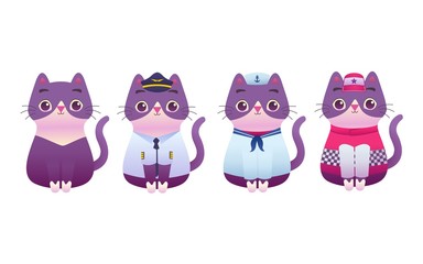 Cute Adorable Kitty Cat Professional Worker Mascot Modern Flat Illustration Character - Pilot, Sailor, Racer, Mechanic