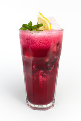Blueberry cocktail in a glass on a white background