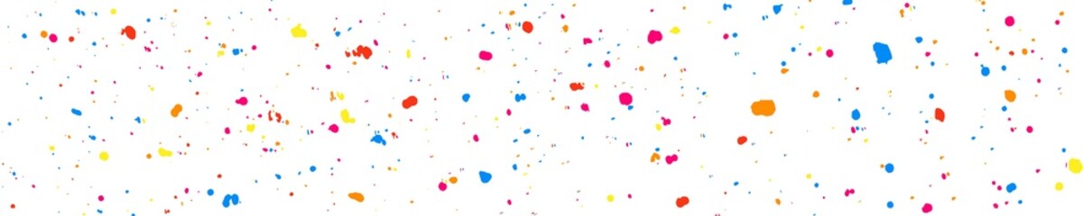 Abstract explosion of confetti. Colorful grainy texture isolated on white. Panoramic background. Colored stains and blots. Wide horizontal long banner for site. Illustration, EPS 10.  