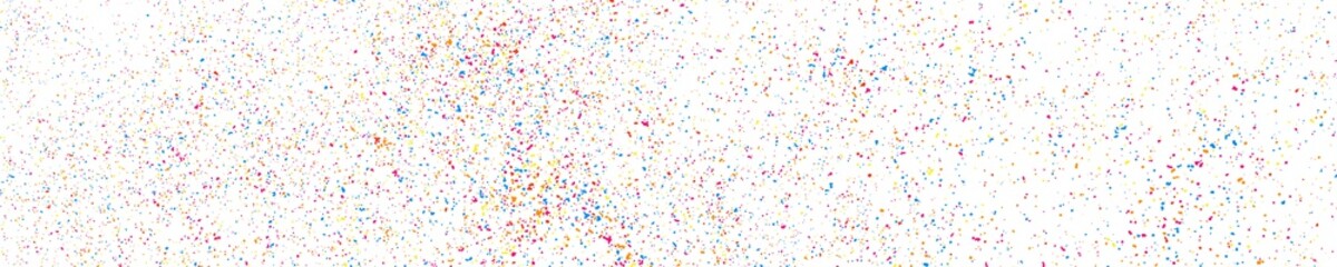 Fototapeta na wymiar Abstract explosion of confetti. Colorful grainy texture isolated on white. Panoramic background. Colored stains and blots. Wide horizontal long banner for site. Illustration, EPS 10. 